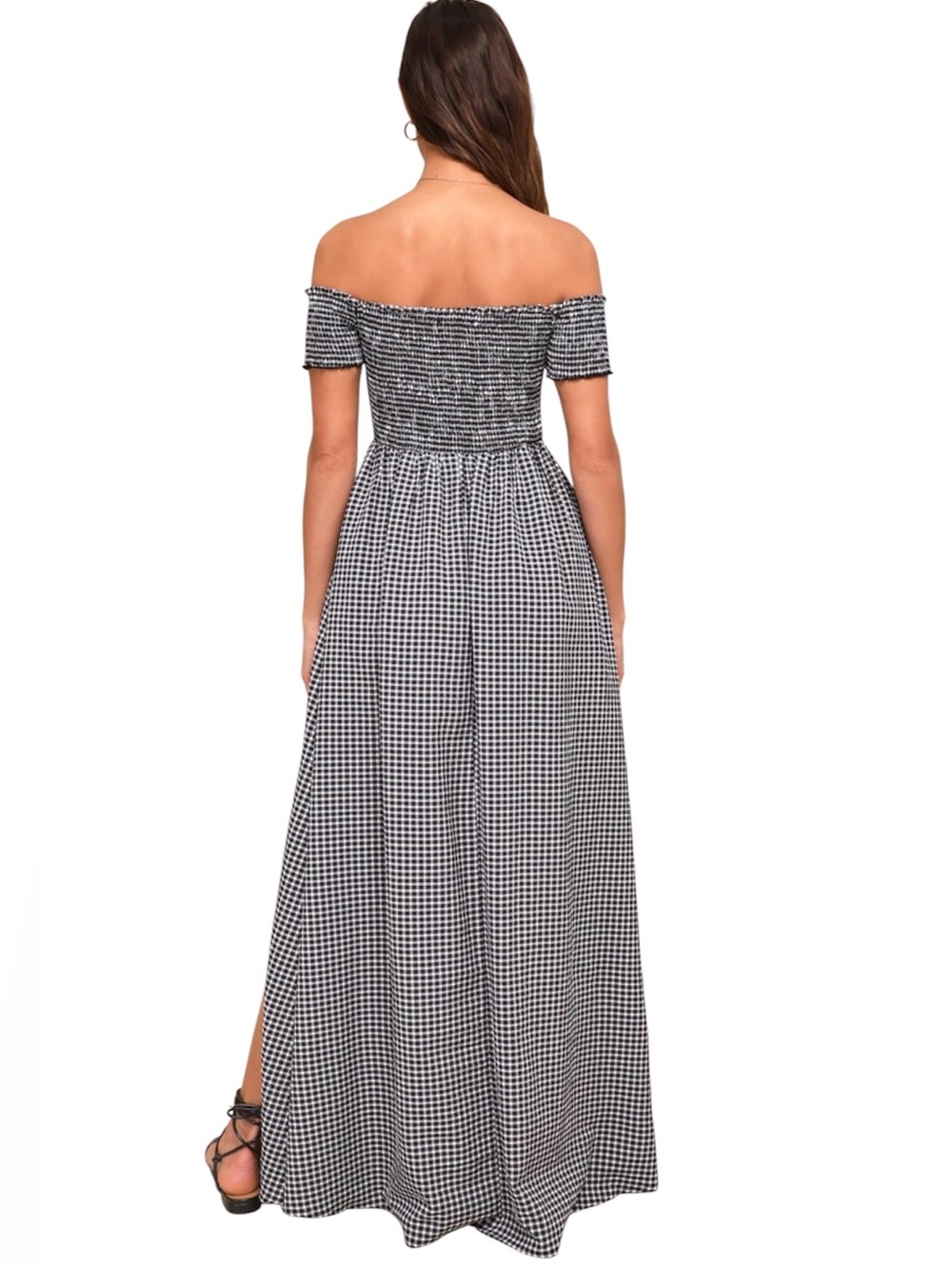 Lulus Patsy Black and White Gingham Off-the-Shoulder Dress Size S Black White - Picture 2 of 3